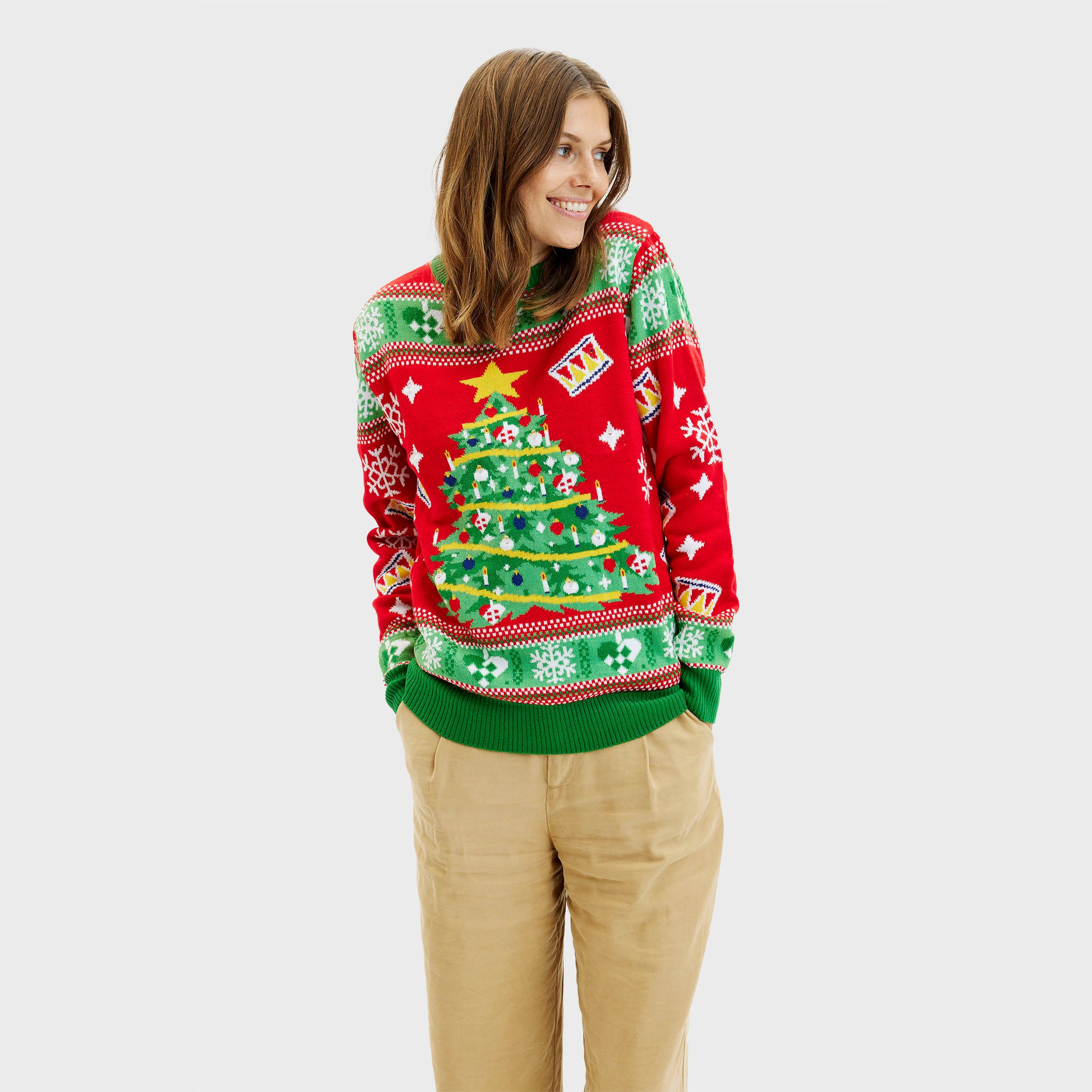 Juletræets Julesweater Rød LED - Dame